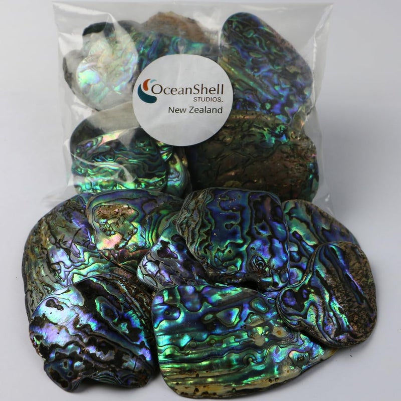 Ocean Shell Studios. Abalone (PÄua) Shell Pieces-7.05oz Pack-for Crafts, Jewelry Making, Resin Art, Inlay, Home Decorations, Fishtank Supplies, DIY Projects - Satin,Large-1.59"-2.55"- 7.05oz (200grams) - Image 1